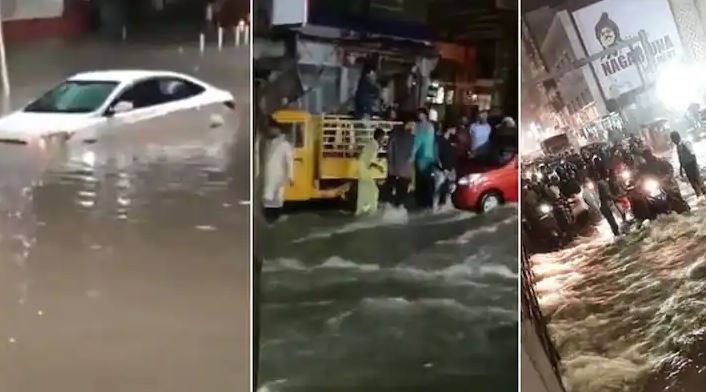 हैदराबाद में जबरदस्त बारिश से आई बाढ़, दो लोग नाले में बहे, सड़कों पर तैरते नज़र आई गाड़ियां