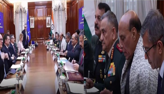 New Delhi: रक्षा मंत्रालय में EU प्रतिनिधिमंडल-राजनाथ सिंह की अहम बैठक