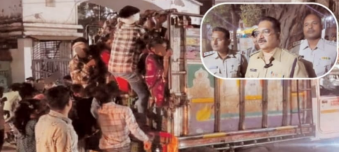 ओवरलोड पिकअप वाहनों को रोका, तो यातायात थाने में जमा हो गए मजदूर