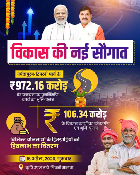 मुख्यमंत्री डॉ. मोहन यादव आज नर्मदापुरम दौरे पर रहेंगे, 1078 करोड़ के विकास कार्यों की देंगे सौगात