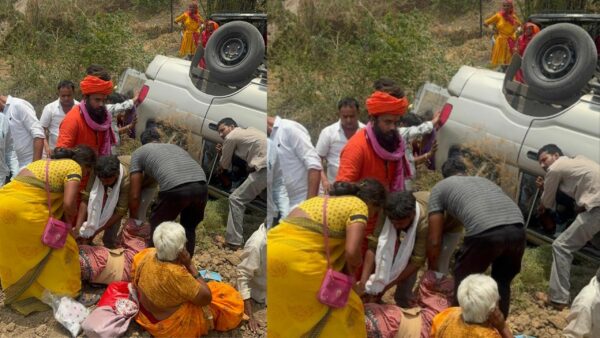 उज्जैन में श्रद्धालुओं की इनोवा पलटी, हादसे के बाद महंत महावीरनाथ ने संभाला मोर्चा