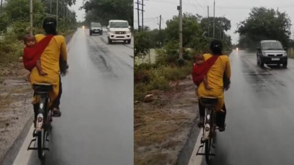 सिंगरौली में बारिश के बीच मां की ममता का अनोखा उदाहरण, वीडियो हुआ वायरल