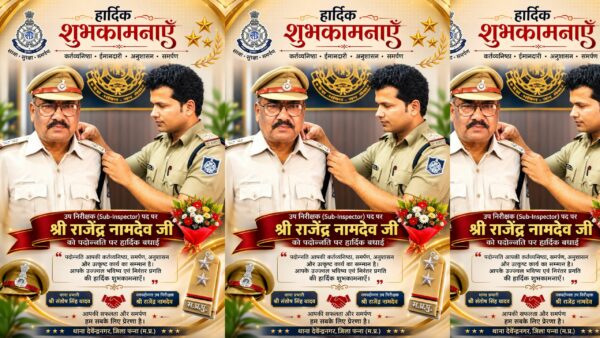 पन्ना: एएसआई राजेंद्र नामदेव बने उप निरीक्षक, थाना देवेंद्रनगर में स्टार लगाकर किया गया सम्मानित